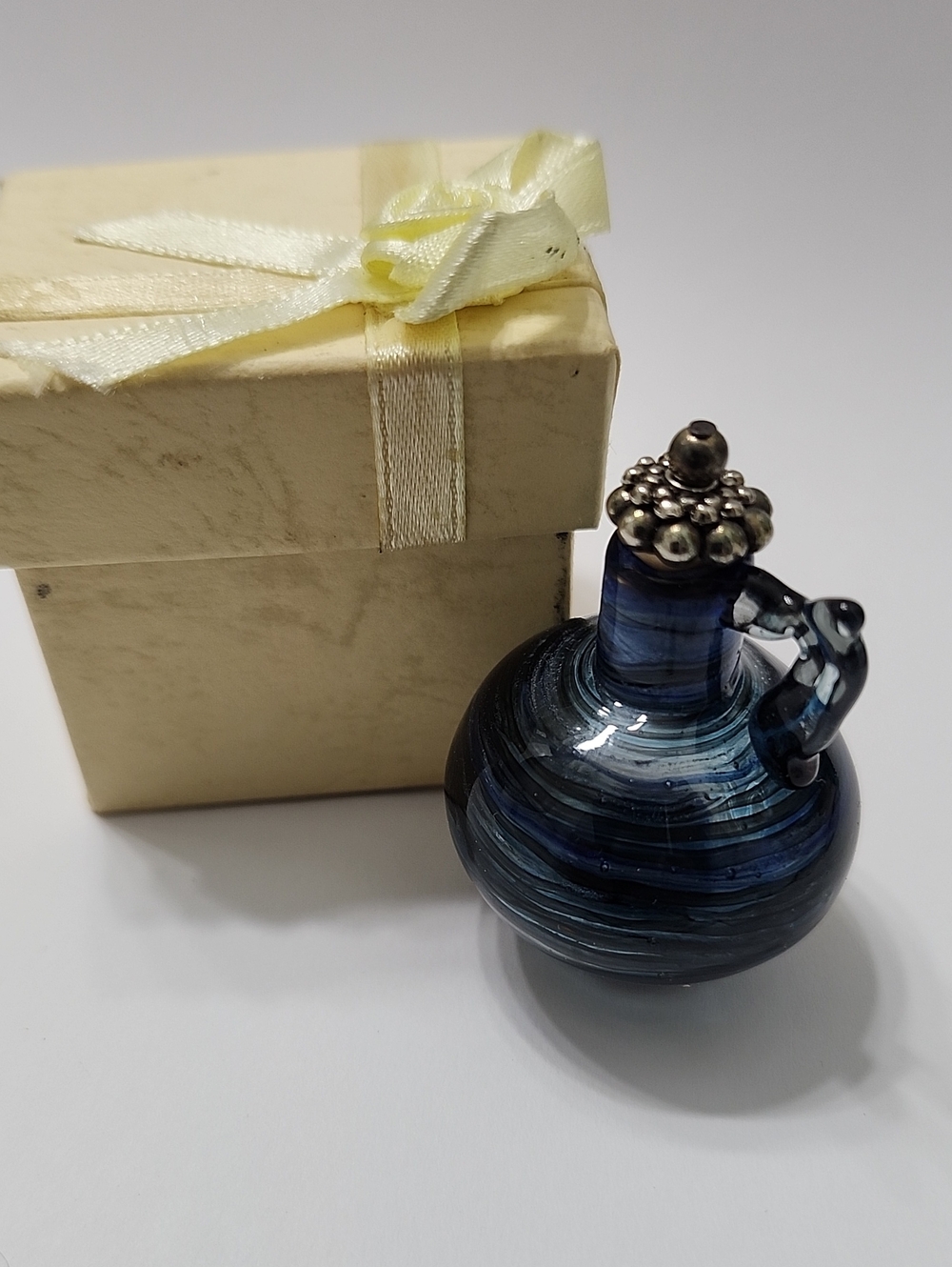 Handblown Blue Swirl Glass Miniature Decanter - Unbranded